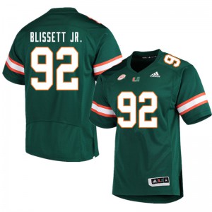Mens University of Miami #92 Jason Blissett Jr. Green Alumni Jerseys 378514-643