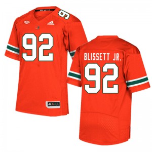 Men Hurricanes #92 Jason Blissett Jr. Orange NCAA Jerseys 610167-471