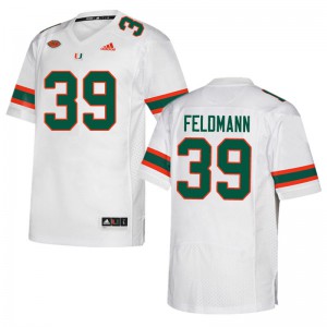 Men's University of Miami #39 Gannon Feldmann White NCAA Jersey 366974-190