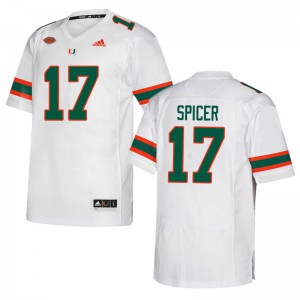 Mens Miami Hurricanes #17 Jack Spicer White Football Jersey 801812-661