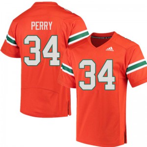 Mens Miami Hurricanes #34 Charles Perry Orange Official Jerseys 860976-364