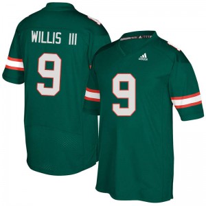 Mens Miami Hurricanes #9 Gerald Willis III Green Football Jersey 261481-763
