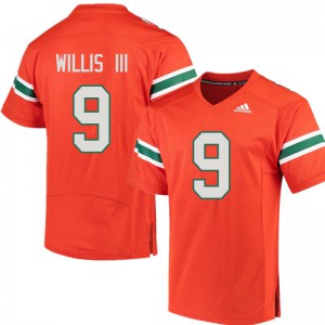 Mens Miami Hurricanes #9 Gerald Willis III Orange Official Jersey 394367-500