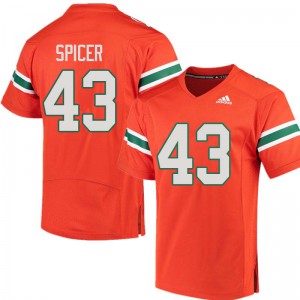 Men Miami Hurricanes #43 Jack Spicer Orange Embroidery Jerseys 226401-820