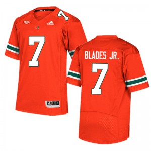 Mens Miami Hurricanes #7 Al Blades Jr. Orange Stitch Jersey 362996-558