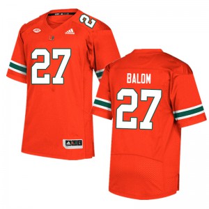 Mens University of Miami #27 Brian Balom Orange Stitch Jerseys 320082-434