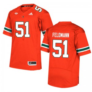Men University of Miami #51 Graden Feldmann Orange Official Jerseys 575742-435