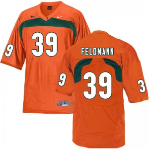 Men's University of Miami #39 Gannon Feldmann Orange Stitch Jerseys 905884-160