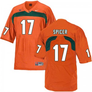 Men Miami Hurricanes #17 Jack Spicer Orange Official Jersey 238887-190