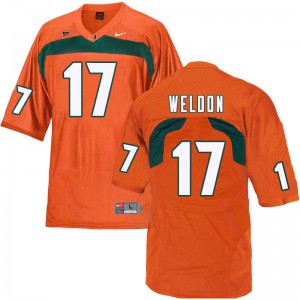 Men Miami Hurricanes #17 Cade Weldon Orange Stitched Jerseys 344625-704
