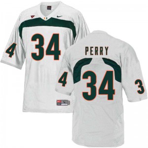 Men's Miami Hurricanes #34 Charles Perry White Stitched Jersey 396223-664