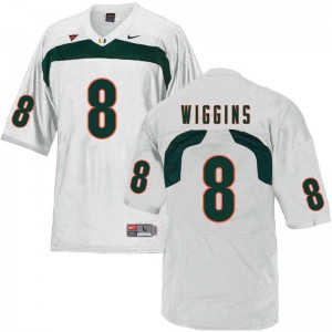 Men's Miami Hurricanes #8 Daquris Wiggins White Football Jersey 820900-460