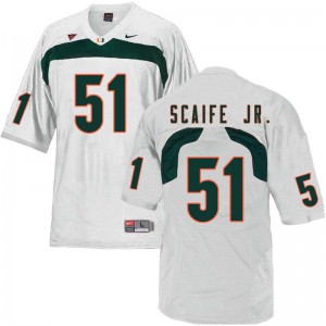 Mens Miami Hurricanes #51 Delone Scaife Jr. White Embroidery Jerseys 231114-512