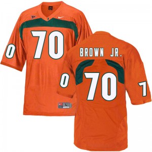 Men's University of Miami #70 George Brown Jr. Orange NCAA Jerseys 522533-894