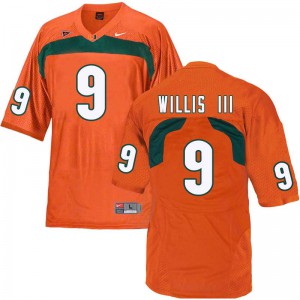 Men Hurricanes #9 Gerald Willis III Orange Stitched Jersey 761795-982