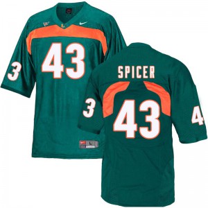 Mens University of Miami #43 Jack Spicer Green Player Jersey 215681-782