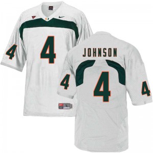 Men University of Miami #4 Jaquan Johnson White Football Jersey 159646-906
