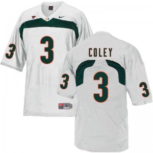 Men Hurricanes #3 Stacy Coley White College Jerseys 175095-246