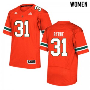Womens Miami Hurricanes #31 Connor Byrne Orange Alumni Jersey 646373-243