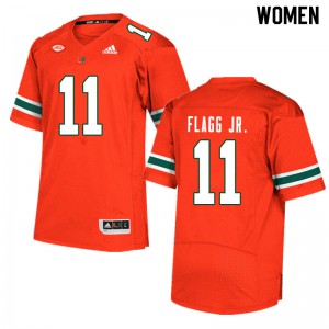 Womens Miami Hurricanes #11 Corey Flagg Jr. Orange University Jerseys 715614-836