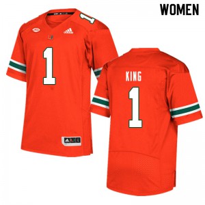 Women University of Miami #1 D'Eriq King Orange Football Jerseys 162621-175