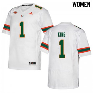 Women's Miami Hurricanes #1 D'Eriq King White Alumni Jerseys 812234-645