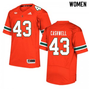 Women Hurricanes #43 Isaiah Cashwell Orange Stitched Jerseys 937903-946