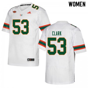 Womens University of Miami #53 Jakai Clark White Stitch Jersey 862030-200