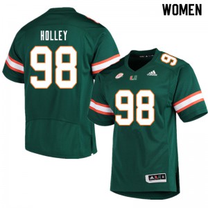 Womens University of Miami #98 Jalar Holley Green Football Jerseys 332826-221