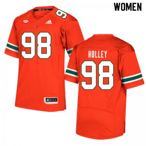 Womens Miami Hurricanes #98 Jalar Holley Orange University Jerseys 160056-796