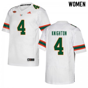 Women's Miami #4 Jaylan Knighton White Football Jersey 851626-387