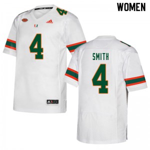 Women's University of Miami #4 Keontra Smith White Football Jerseys 675640-605