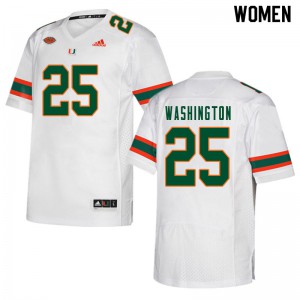 Women Miami Hurricanes #25 Keshawn Washington White NCAA Jerseys 231442-630