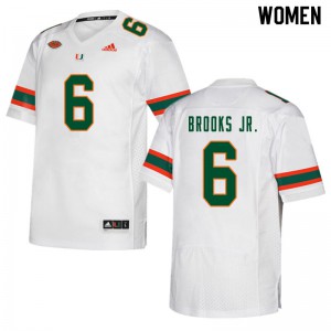 Women Miami Hurricanes #6 Sam Brooks Jr. White Stitch Jerseys 638487-425