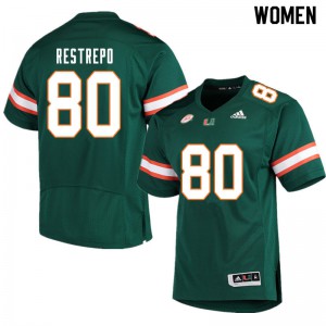 Women University of Miami #80 Xavier Restrepo Green Football Jersey 952469-860