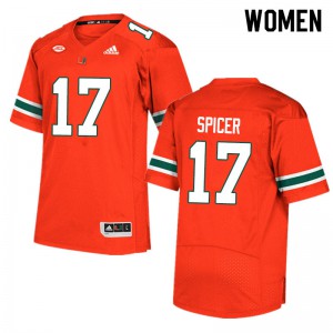 Womens Miami Hurricanes #17 Jack Spicer Orange Player Jersey 432681-991
