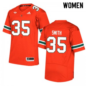 Womens Miami Hurricanes #35 Zac Smith Orange Official Jerseys 100900-933