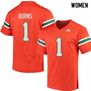 Womens Hurricanes #1 Artie Burns Orange Embroidery Jerseys 166628-120