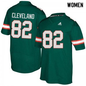 Womens University of Miami #82 Asante Cleveland Green Stitched Jersey 156331-615