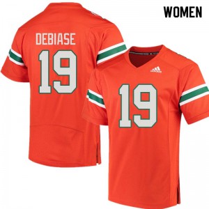 Women Hurricanes #19 Augie DeBiase Orange Embroidery Jersey 641565-784