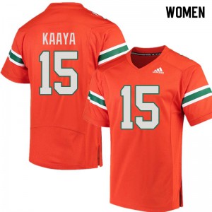 Women's Miami Hurricanes #15 Brad Kaaya Orange Embroidery Jerseys 903502-590