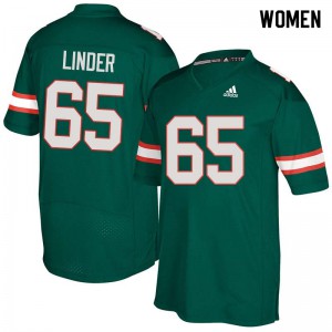 Womens Miami Hurricanes #65 Brandon Linder Green NCAA Jerseys 495349-655