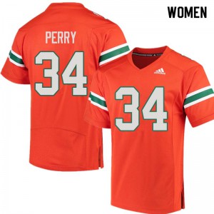 Women's Hurricanes #34 Charles Perry Orange NCAA Jersey 199524-976