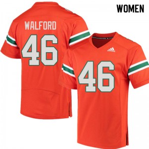 Women University of Miami #46 Clive Walford Orange Embroidery Jerseys 363772-304