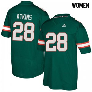Womens University of Miami #28 Crispian Atkins Green Embroidery Jerseys 480416-568