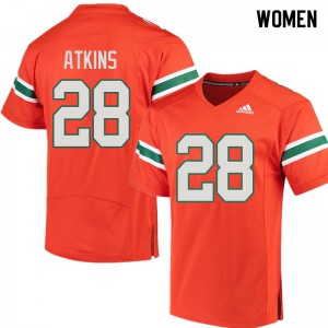 Women's Miami Hurricanes #28 Crispian Atkins Orange Football Jerseys 517877-528