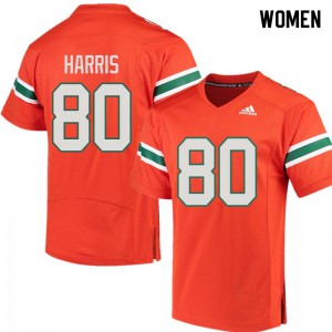 Women Miami Hurricanes #80 Dayall Harris Orange Player Jerseys 357167-149