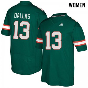 Women's Miami Hurricanes #13 DeeJay Dallas Green Stitch Jerseys 635331-266