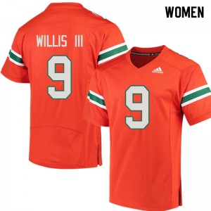 Women Miami Hurricanes #9 Gerald Willis III Orange University Jersey 522125-201