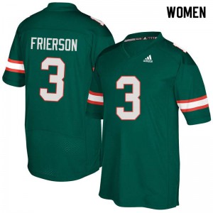 Women's Miami Hurricanes #3 Gilbert Frierson Green Stitched Jersey 330691-728